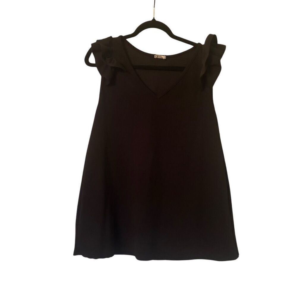 BIBI Women's XL Black V-Neck Ruffle Sleeve Short Shift Dress